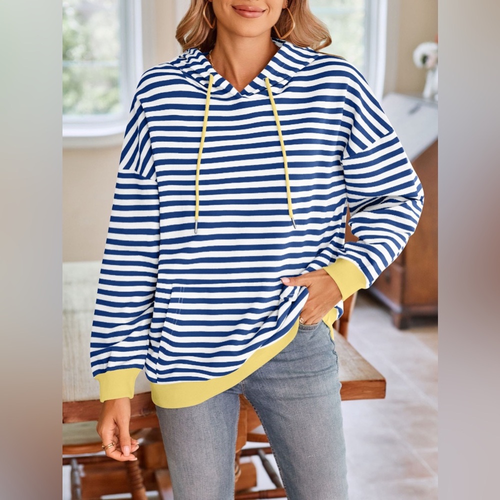 Lovelet Drawstring Striped Long Sleeve Hoodie